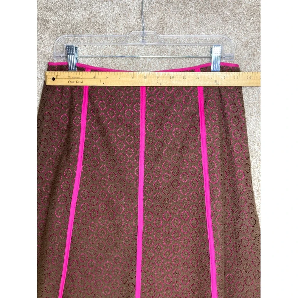 Peck & Peck Eyelet Lace A-Line Skirt Womens 10 Brown Pink Cotton Office Casual